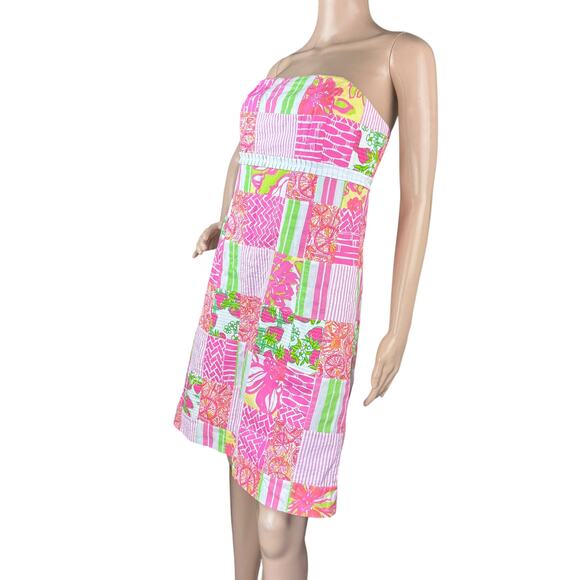 Lilly Pulitzer Bowen Buy Local Fruit Patchwork Strapless Dress 8 - Picture 3 of 13